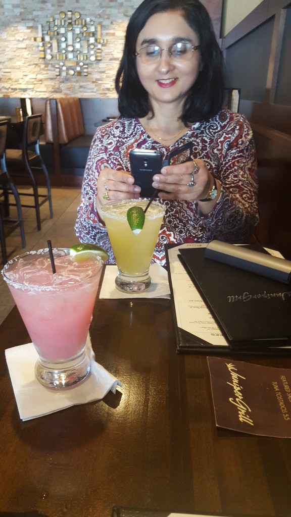 My girl Pratibha taking pics of our drinks. Mine was a prickly pear margarita(the pink one)