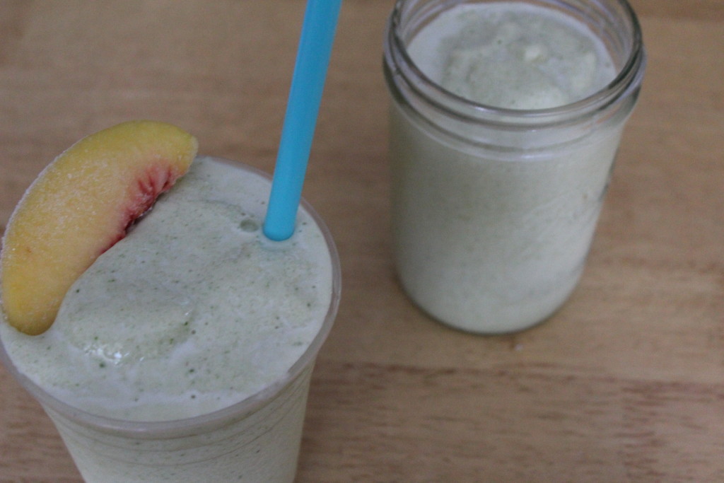 peaches and green protein shake