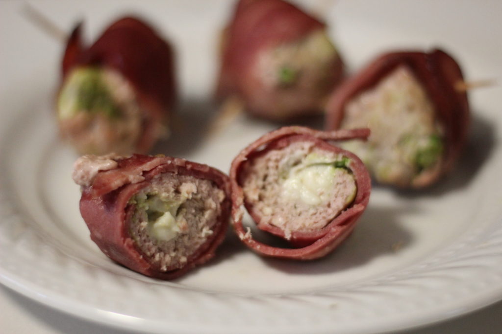 turkey bacon wrapped stuffed turkey meatballs