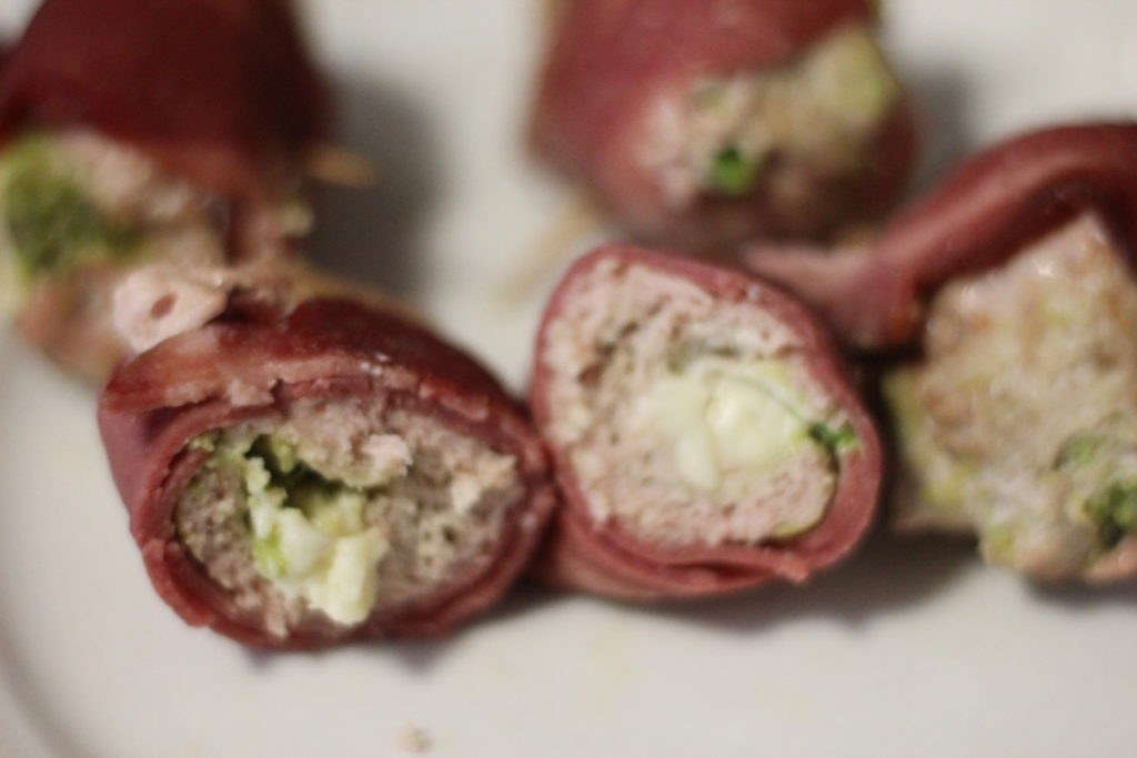 turkey bacon wrapped stuffed turkey meatballs